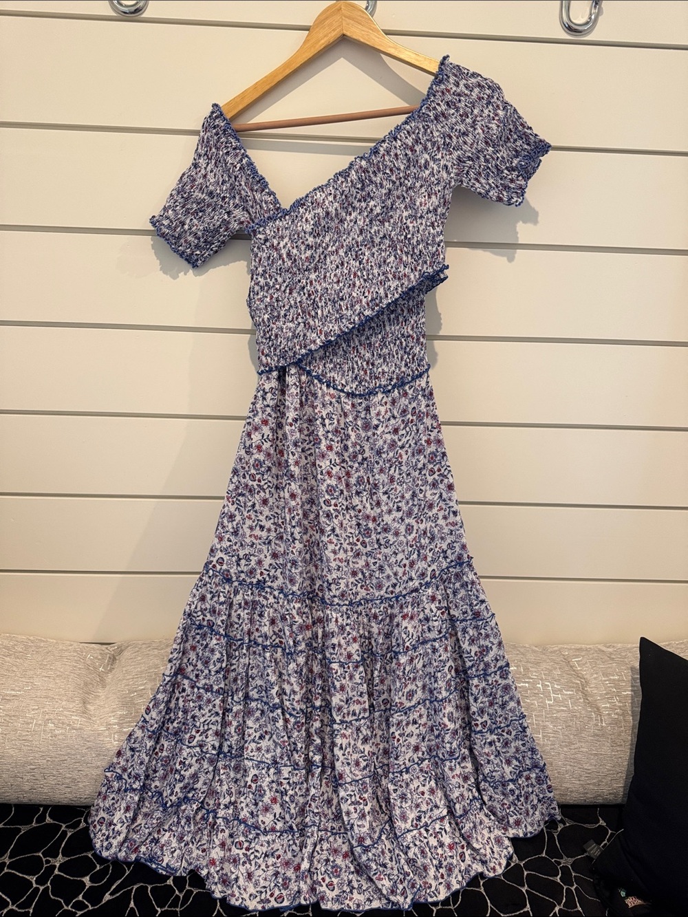 Poupette St. Barth Blue Floral One-Shoulder Maxi Dress